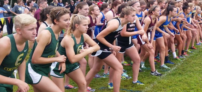 Varsity girls Grace, Leah and Lilly have their game faces on for the start