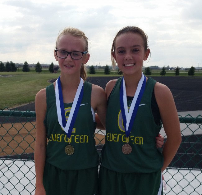 Kennedy and Maddy after taking 1st and 3rd in the 7th Grade Girls race